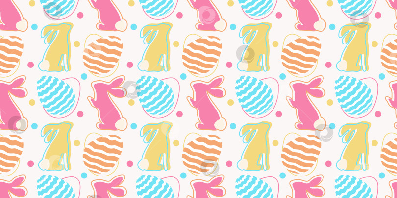 Скачать Красочный пасхальный бесшовный узор с кроликами и яйцами. Праздничный фон. Концепция охоты за яйцами фотосток Ozero