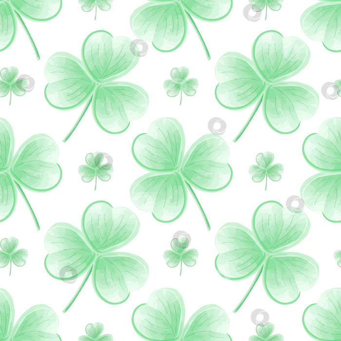 Скачать Бесшовный узор из зеленых трилистников клевера с акварельной текстурой для празднования Дня Святого Патрика фотосток Ozero