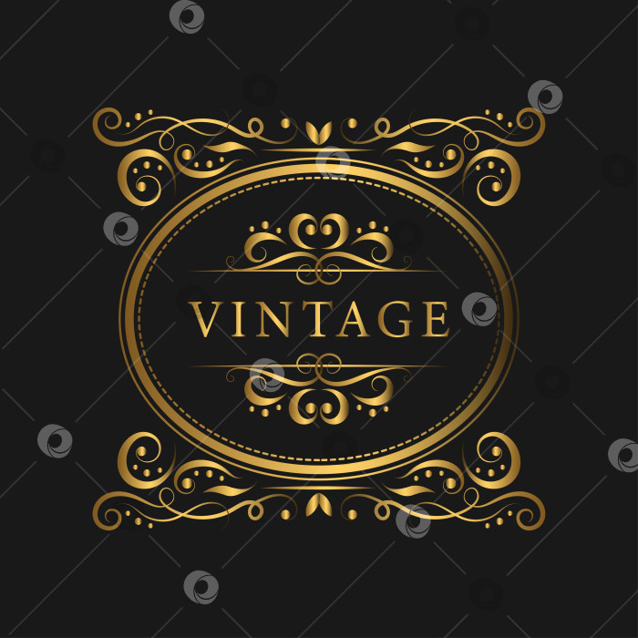 Скачать Роскошный винтажный дизайн золотой овальной рамки с декоративными завитушками на черном фоне фотосток Ozero