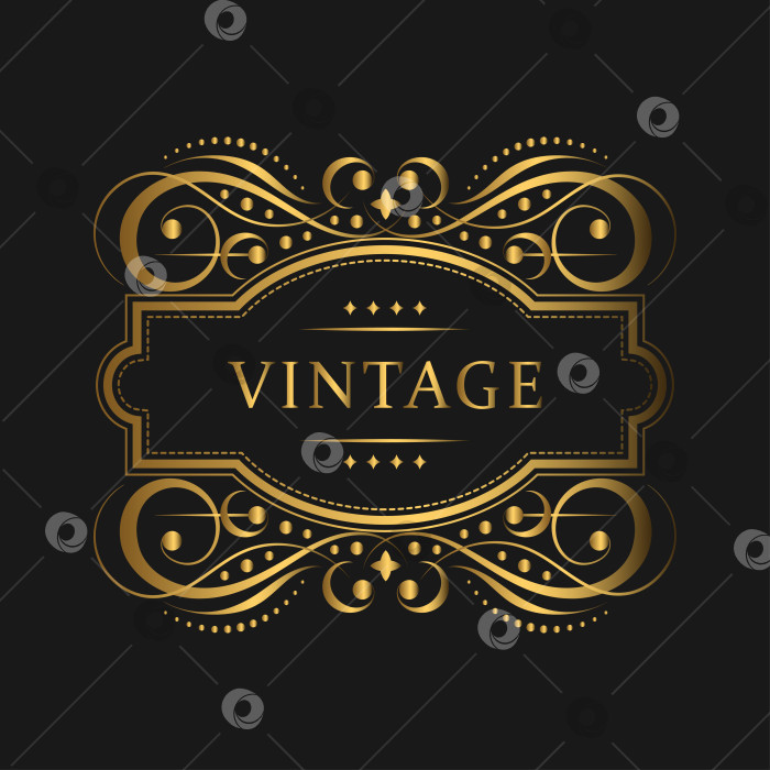 Скачать Элегантная винтажная золотая рамка с классическим декоративным орнаментом на черном фоне фотосток Ozero