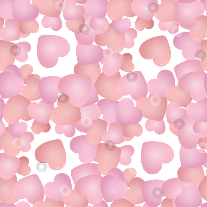 Скачать Бесшовный узор из объемных розовых и персиковых сердечек с градиентом. Фон для Дня Святого Валентина фотосток Ozero