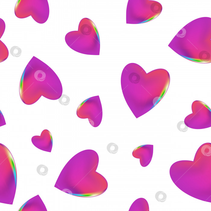 Скачать Фиолетовые глянцевые стеклянные сердечки с радужным краем, бесшовный узор для принтов фотосток Ozero