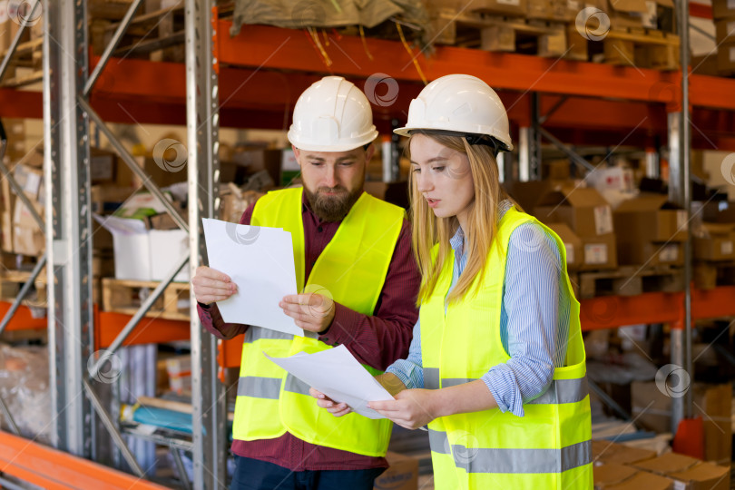 Скачать Работники склада просматривают заказы на отгрузку и графики доставки фотосток Ozero