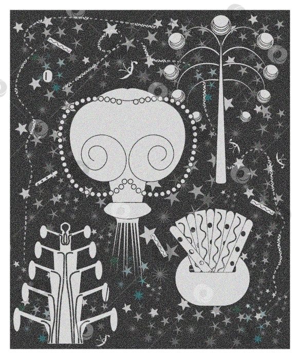 Скачать Изображение шуточного корабля, исследовательские приборы в стиле ретрофутуризма фотосток Ozero