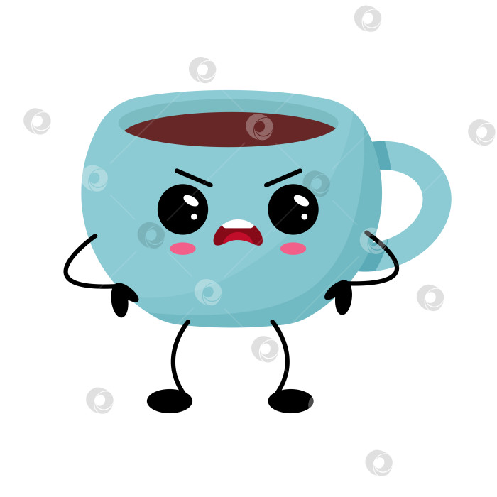 Скачать Сердитая кавайная векторная иллюстрация персонажа кофейной чашки фотосток Ozero