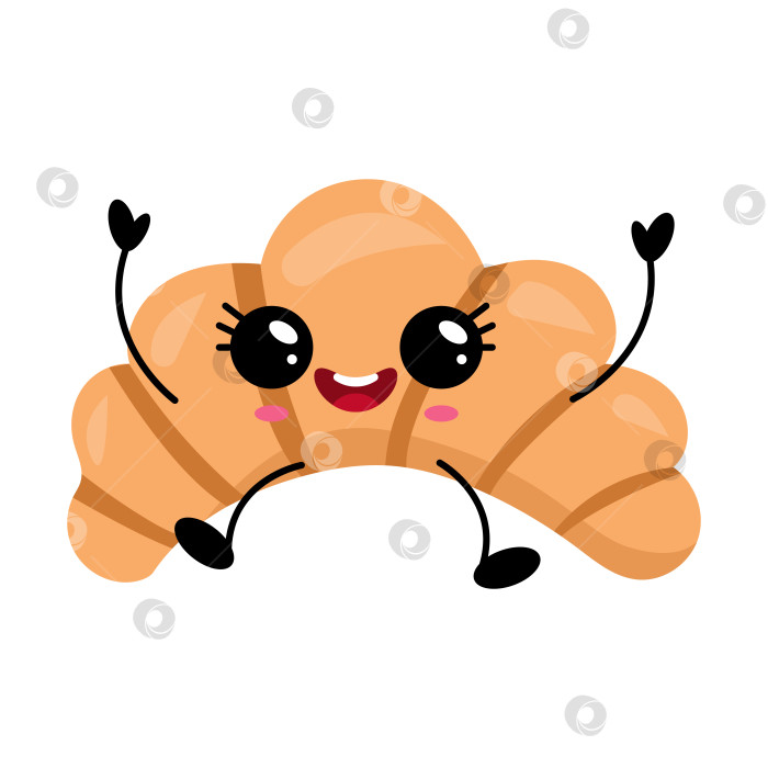 Скачать Плоская иллюстрация персонажа круассана Happy kawaii фотосток Ozero