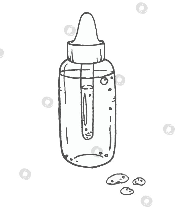 Скачать Иллюстрация чернилами флакончика с косметической капельницей, нарисованная от руки графическая линия для брендинга средств по уходу за кожей, косметической упаковки, косметических этикеток или велнес-дизайна. фотосток Ozero