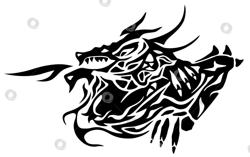 Скачать Черный силуэт дракона на белом фоне. Мифическая змея, традиционный китайский дизайн. Наклейка на автомобиль или шаблон татуировки в племенном стиле. Векторная иллюстрация фотосток Ozero