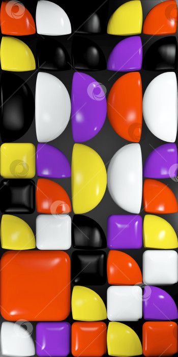 Скачать Абстрактный фон с объемными цветными кубами и полукругами. Фон из разноцветных пластиковых кубов. Мозаичный узор с простыми геометрическими выпуклыми разноцветными фигурами. 3d-рендеринг фотосток Ozero