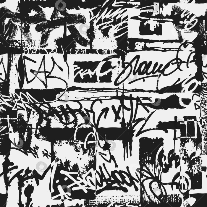 Скачать Черно-белый бесшовный узор в стиле гранж для текстиля для мальчиков, спортивной городской одежды. Текстура граффити в стиле гранж, повторяющийся принт. Повторяющийся орнамент на стенах в стиле стрит-арт. Векторный фон фотосток Ozero