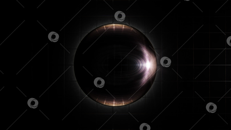 Скачать Глянцевый 3d-шар. Абстрактная черная сфера с отражениями на темной поверхности. 3d-иллюстрация фотосток Ozero