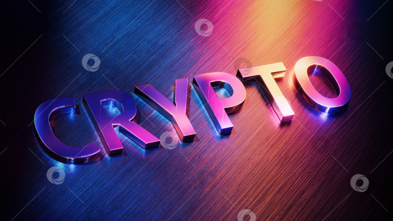 Скачать Большая розово-голубая 3d-блестящая крипто-иконка с металлическим покрытием на темном фоне. 3d-иллюстрация фотосток Ozero