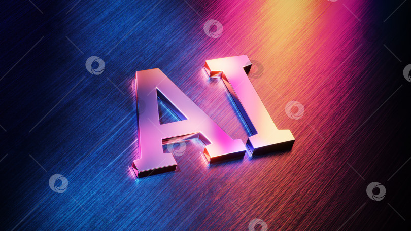 Скачать Футуристическая 3D-иконка ИИ (искусственного интеллекта) в градиентных цветах. Концепция технологии ИИ. 3d-иллюстрация фотосток Ozero