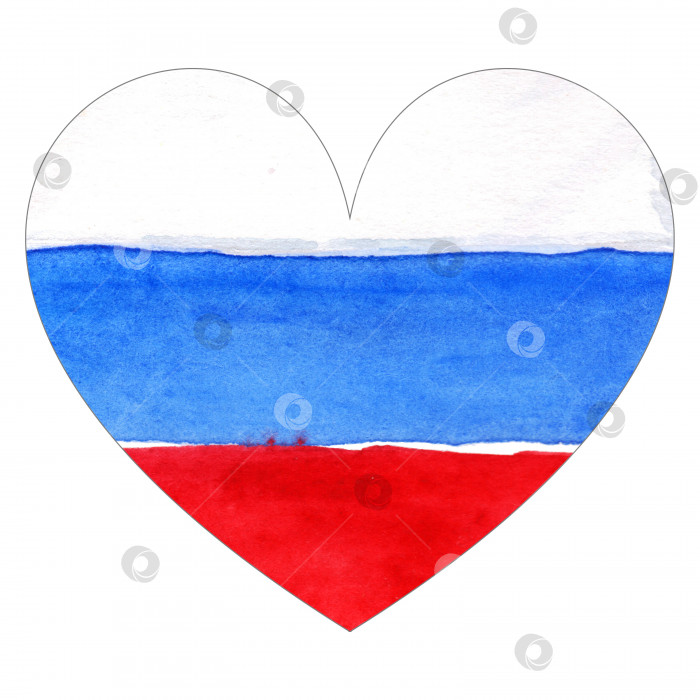 Скачать Акварель Россия Российский флаг 3 трехцветных сердца любовь изолирована фотосток Ozero