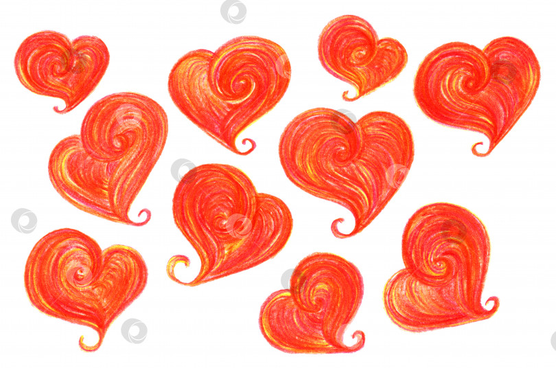 Скачать Акварельное красно-оранжевое сердце, набор на День Святого Валентина, изолированный фотосток Ozero