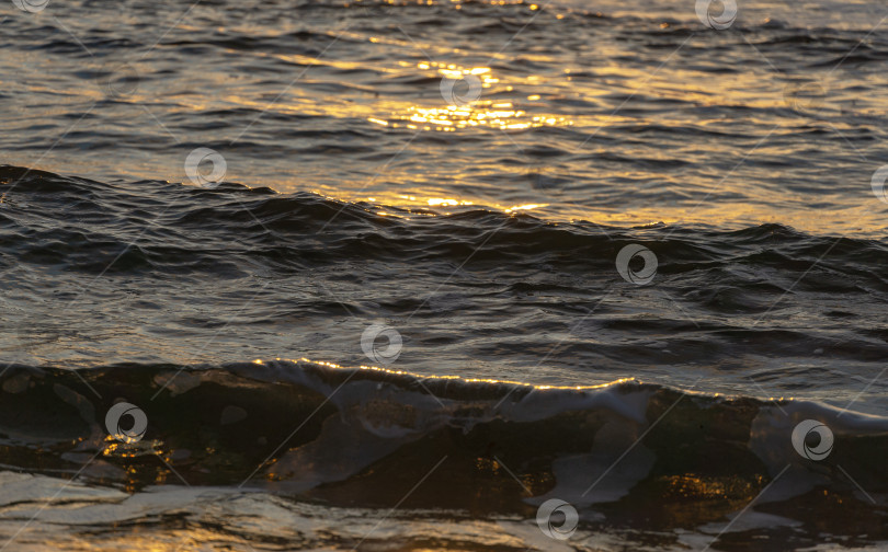 Скачать Черные и золотые волны Черного моря на рассвете. Естественный фон для любого дизайна. фотосток Ozero