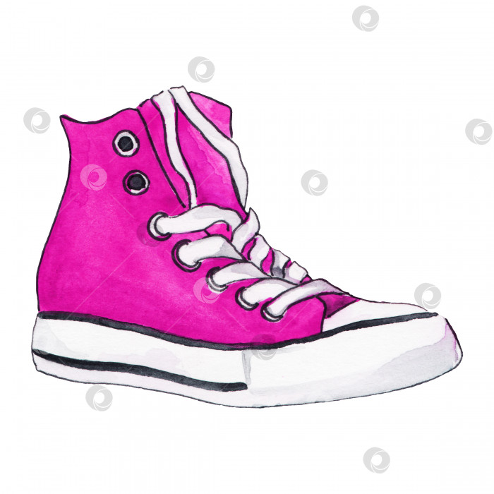 Скачать Акварель один-единственный розовый кроссовок спортивная обувь эскиз изолированного искусства фотосток Ozero