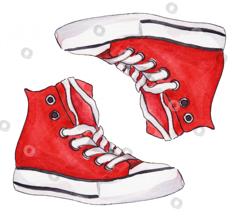 Скачать Акварельно-красные кроссовки пара туфель изолированный художественный набор фотосток Ozero