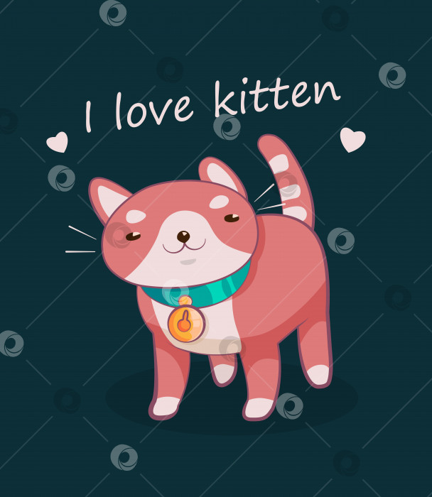 Скачать Симпатичный котенок в японском стиле для печати на футболке. Наклейка с милым котенком. Детская наклейка для девочек на платья, футболки, кепки. Я люблю котят. Любимый принт для домашних животных, наклейка. фотосток Ozero