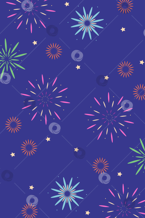 Скачать Открытка с фейерверком на фоне ночного неба. Векторная рисованная иллюстрация для ваших проектов. фотосток Ozero
