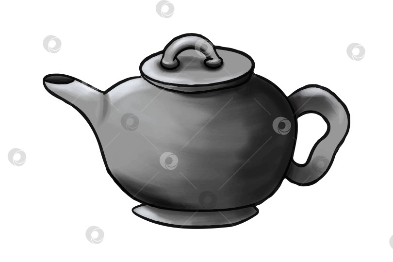 Скачать Изобразите чайник с плавной заливкой краской и четкими контурами. Чайник. Картина с эффектом пастельного художественного материала фотосток Ozero