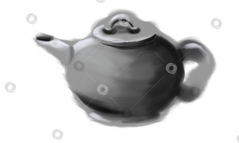 Скачать Грубый набросок чайника, выполненный от руки, с мягкими штрихами и текстурой. Серый чайник, арт. Художественный эффект фотосток Ozero