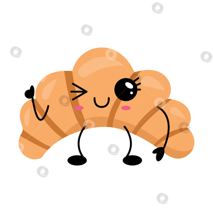 Скачать Симпатичная иллюстрация персонажа из кавайной пекарни с подмигивающим круассаном фотосток Ozero