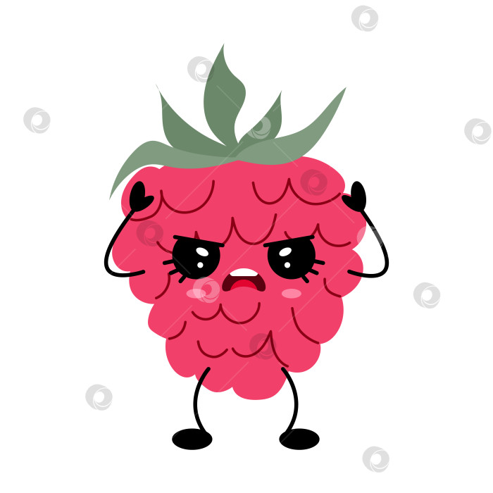 Скачать Иллюстрация фруктового персонажа Angry Raspberry Kawaii фотосток Ozero