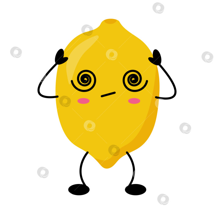 Скачать Растерянный Лимонный Кавайный персонаж со спиральными глазами на иллюстрации фотосток Ozero