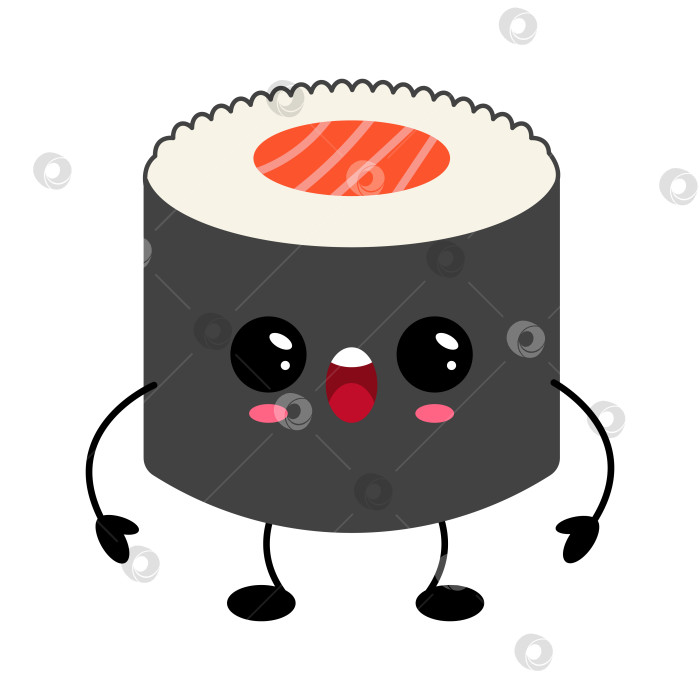 Скачать Симпатичная счастливая иллюстрация персонажа из кавайной кухни в виде Суши-ролла фотосток Ozero