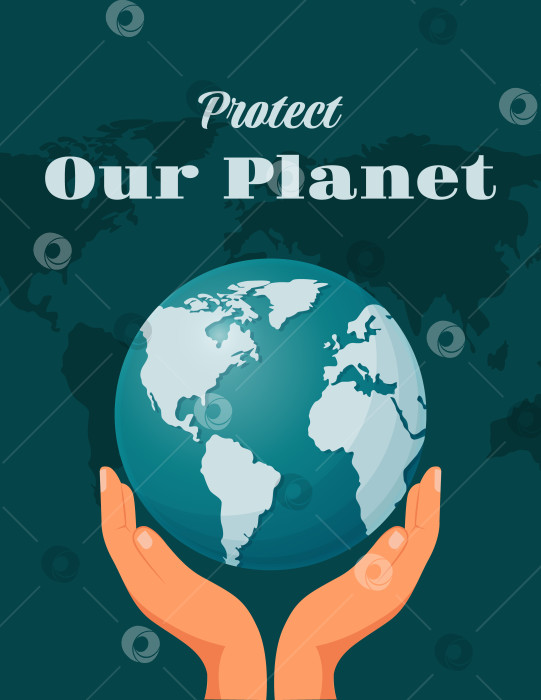 Скачать Плакат с голубым глобусом и надписью "Защитите нашу планету". фотосток Ozero