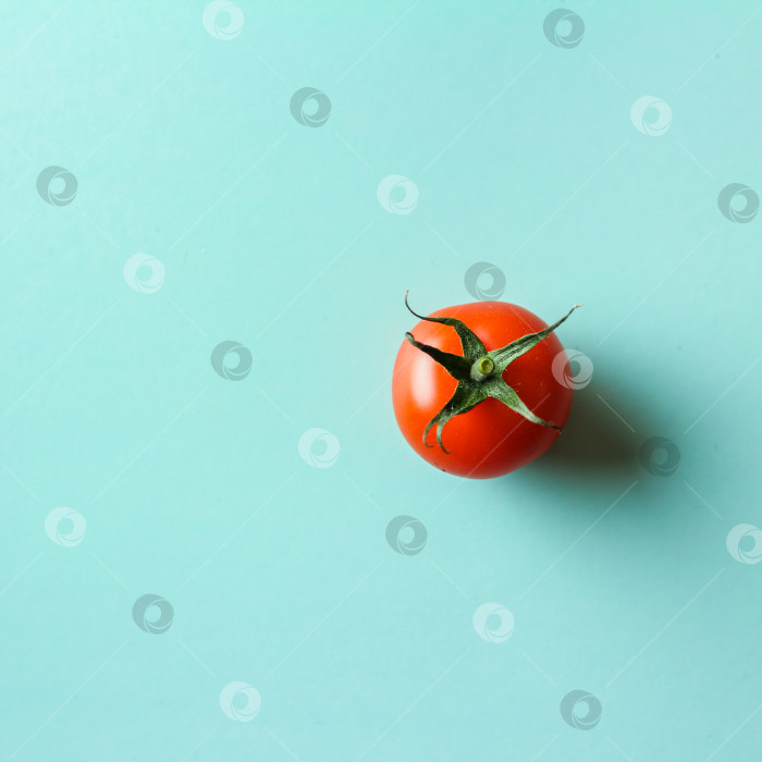Скачать Круглый красный помидор, выделенный на зеленом фоне, вид сверху фотосток Ozero