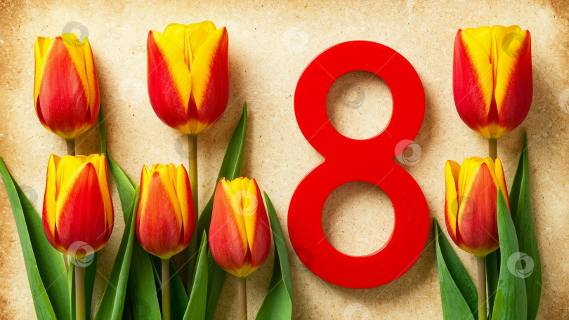 Скачать С 8 Марта! Тюльпаны.Открытка. фотосток Ozero