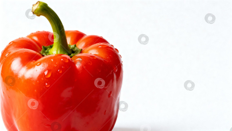 Скачать Свежий красный болгарский перец с каплями воды, на белом фоне фотосток Ozero