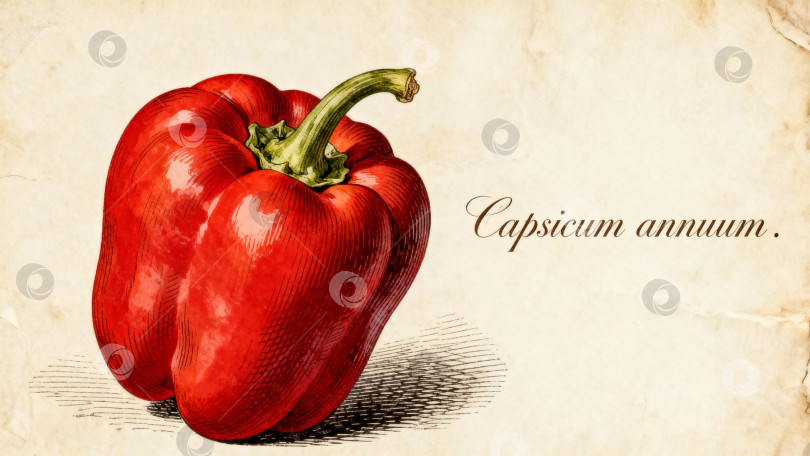 Скачать Ботаническая коллекция красного болгарского перца с названием "Capsicum annuum", в натуральном виде на архитектурной основе фотосток Ozero