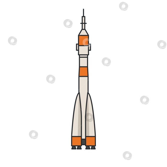 Скачать Памятник космической ракете, стоящий вертикально. Иллюстрация. Объект, выделенный на белом фоне. Исследование космоса, наука, достопримечательность города. фотосток Ozero