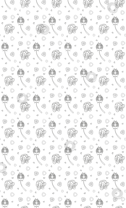 Скачать Необычные сказочные цветы и ягоды, выполненные черными линиями, образуют векторный бесшовный узор для текстиля, веб-сайтов, открыток. фотосток Ozero