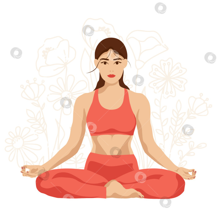 Скачать Девушка занимается йогой. Рекламный плакат студии здоровья. Оформление предложения о занятиях йогой. фотосток Ozero