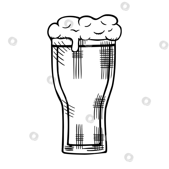 Скачать Нарисованный от руки пивной бокал, черно-белая иллюстрация, контурный рисунок. фотосток Ozero