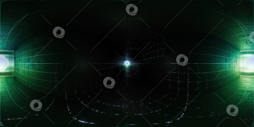 Скачать Полная сферическая панорама в формате hdri на 360 градусов абстрактного научно-фантастического черного туннеля. Червоточина поглощает киберпространство. 3D-портал. Футуристический фэнтезийный туннель в стиле хай-тек. Плиточный пол. 3D-визуализация фотосток Ozero