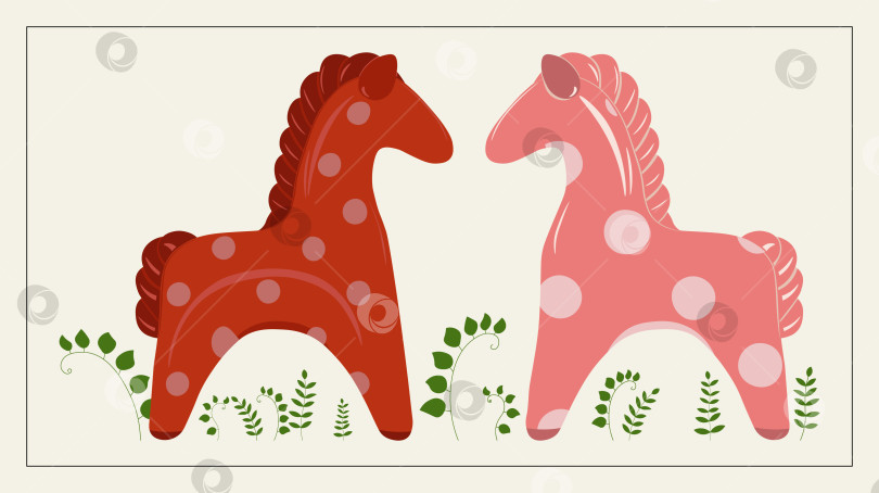 Скачать Две милые стилизованные лошадки (красная и розовая), стоящие лицом друг к другу, векторная иллюстрация фотосток Ozero