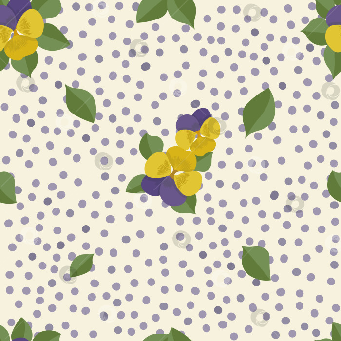 Скачать Бесшовный векторный цветочный узор с нежными анютиными глазками на кремовом фоне фотосток Ozero