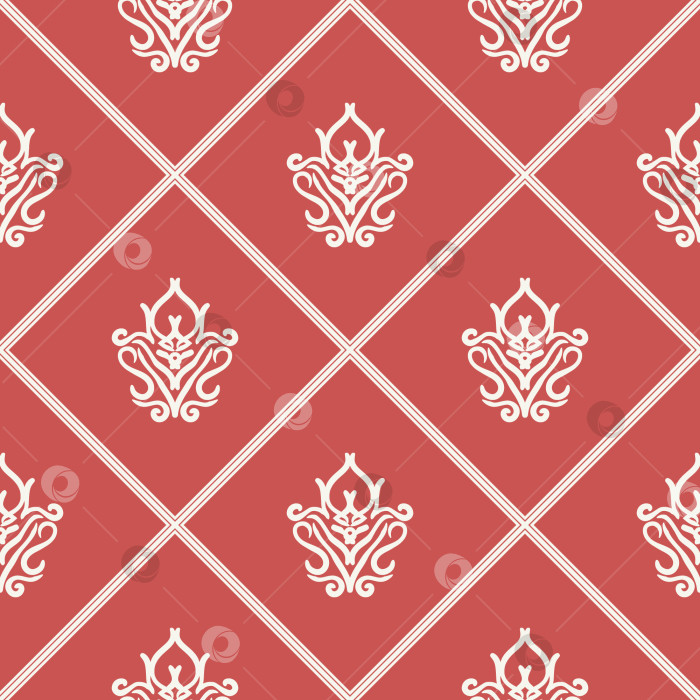 Скачать Бесшовный векторный паттерн с винтажным орнаментом на красном фоне с ромбами фотосток Ozero
