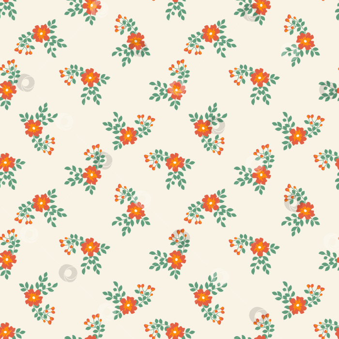 Скачать Бесшовный векторный паттерн с оранжевыми цветами на светлом фоне фотосток Ozero