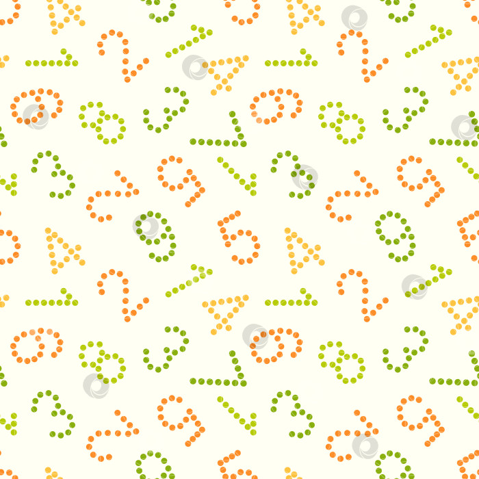 Скачать Бесшовный векторный паттерн с зелеными, желтыми и оранжевыми цифрами из кружочков. фотосток Ozero