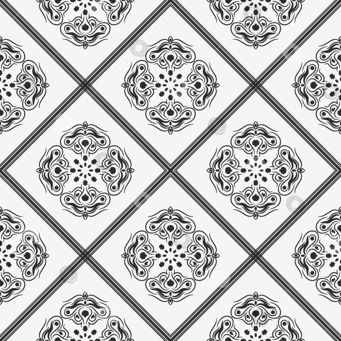 Скачать Бесшовный векторный паттерн с декоративным орнаментом в ромбах фотосток Ozero