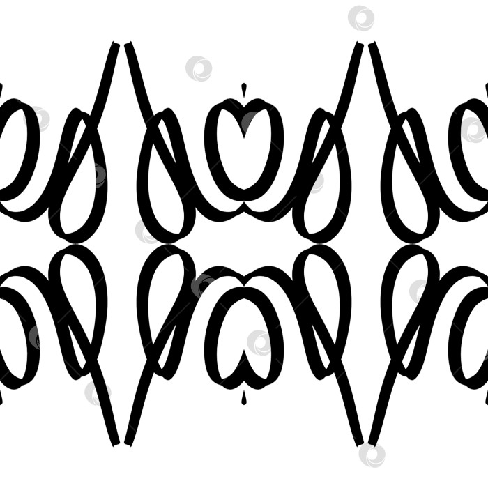 Скачать Симметричный абстрактный орнамент. Чёрно-белый декоративный узор в полосе. Бесконечный орнамент. фотосток Ozero