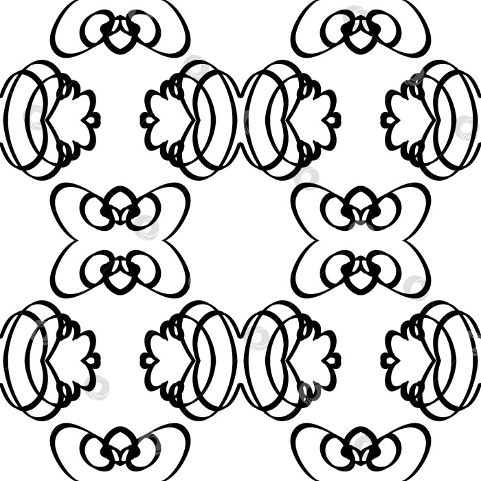 Скачать Сетчатый орнамент с абстрактными цветочными элементами, черно-белый паттерн. фотосток Ozero