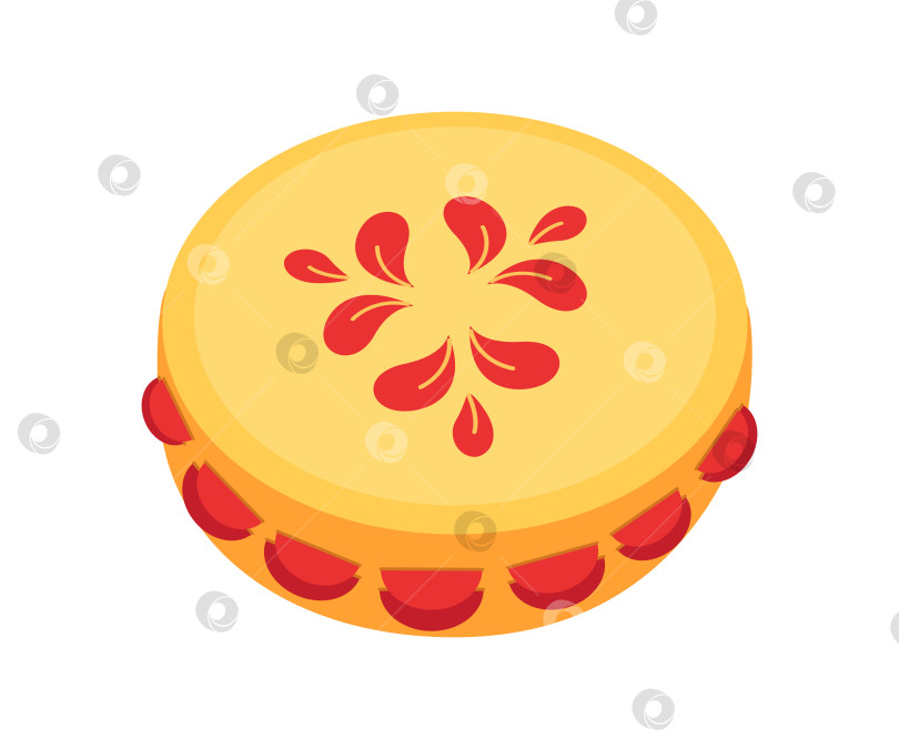 Скачать Значок деревянного бубна. Ударный музыкальный инструмент. Русская народная музыка. Векторная мультипликационная иллюстрация на белом фоне. фотосток Ozero