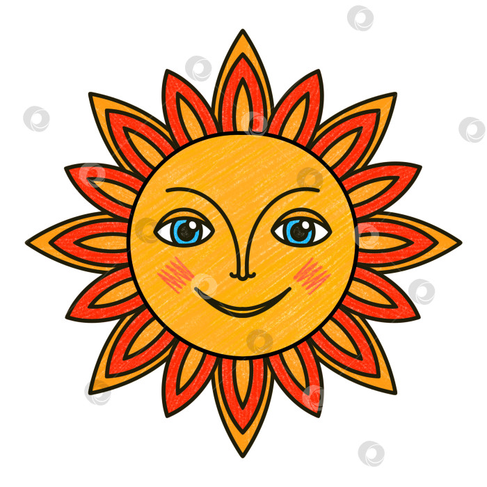 Скачать Славянское солнце с лицом в народном стиле с черным контуром фотосток Ozero